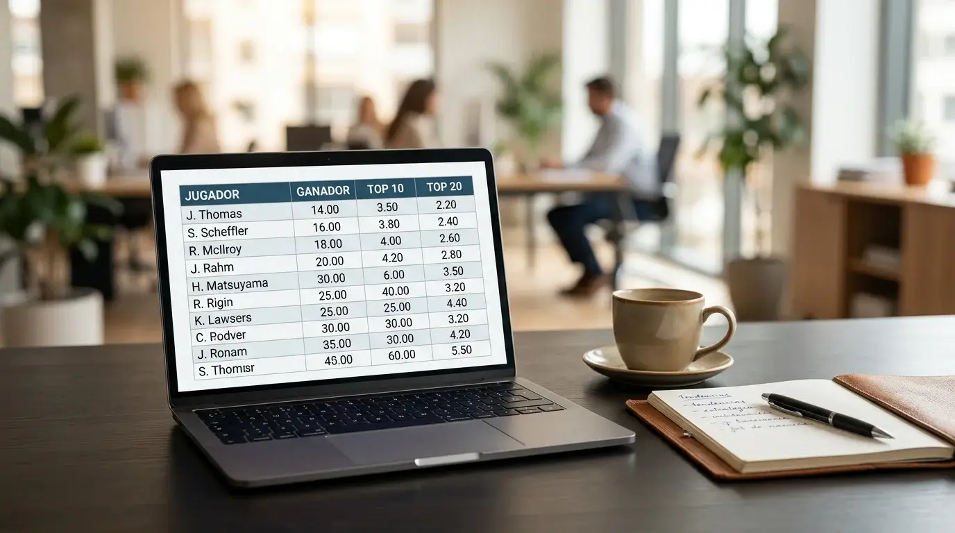 Tablero de cuotas de apuestas deportivas mostrando probabilidades de golf